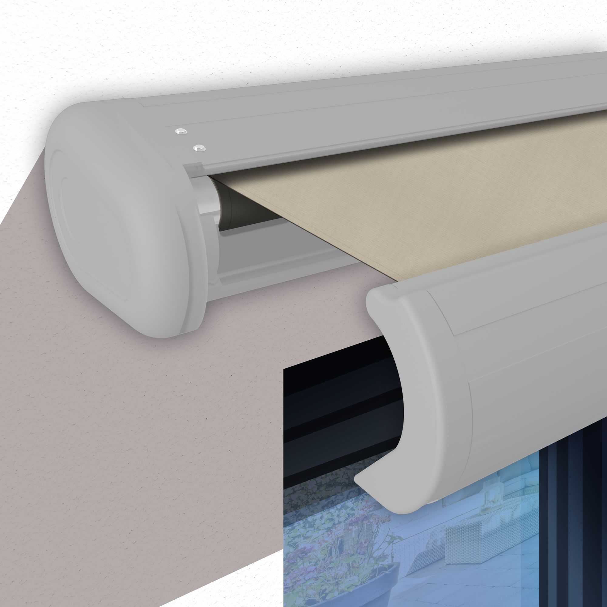 Markise elektrische Premium Kassettenmarkise Gelenkarm Vollkassettenmarkise weiße Kassette (entspricht RAL 9010)