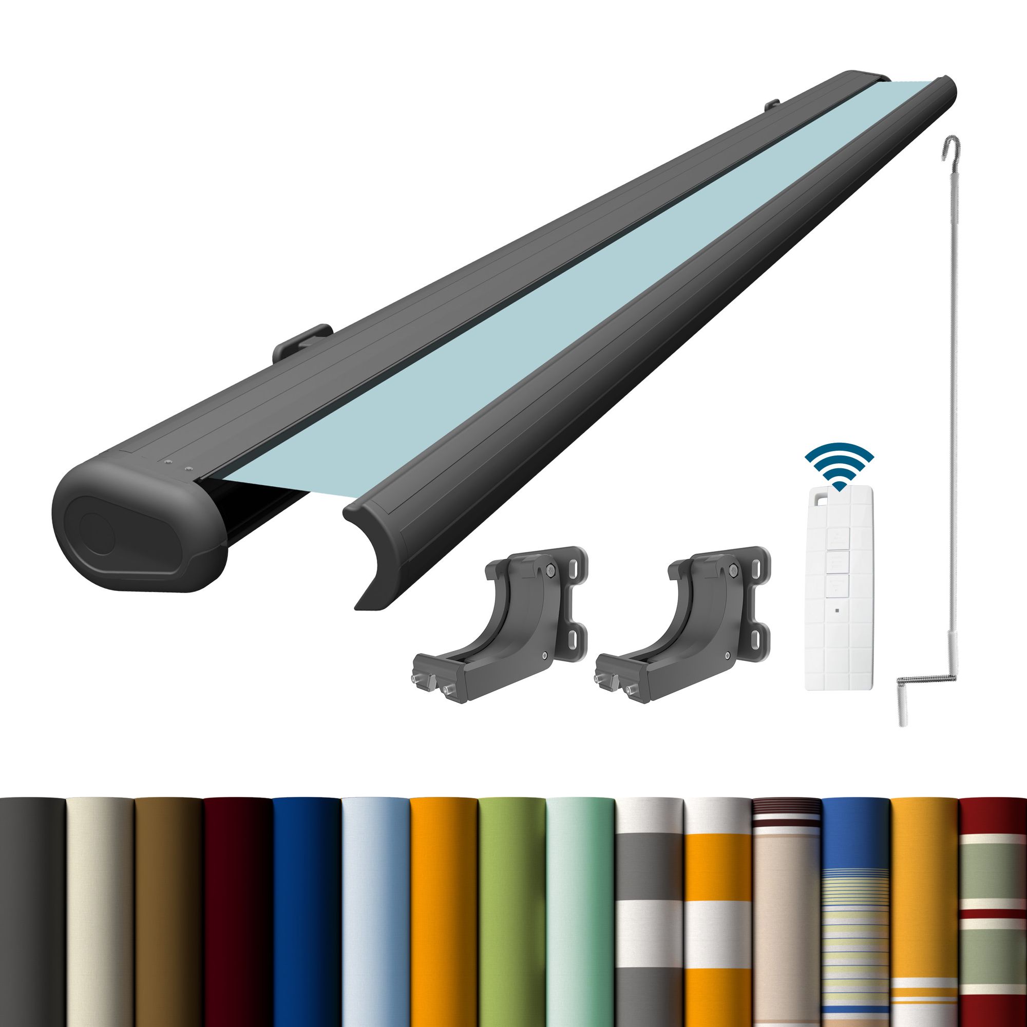 Markise elektrische Premium Kassettenmarkise Gelenkarm Vollkassettenmarkise basaltgraue Kassette (Ähnlich RAL 7012)