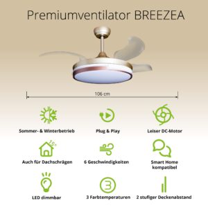 Deckenventilator mit Beleuchtung – goldfarbene Basis, modernes Design & LED-Licht – Bild 30