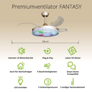 Deckenventilator mit Beleuchtung – goldfarbene Basis, modernes Design & LED-Licht – Bild 31