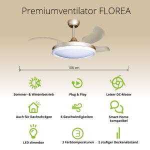 Deckenventilator mit Beleuchtung – goldfarbene Basis, modernes Design & LED-Licht – Bild 32