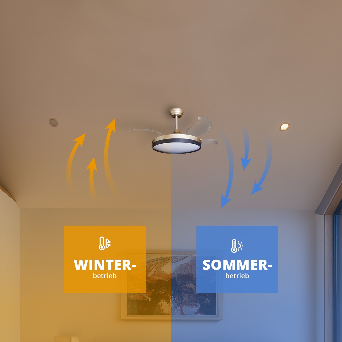 Deckenventilator mit Beleuchtung – goldfarbene Basis, modernes Design & LED-Licht – Bild 47