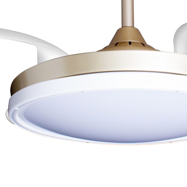 Deckenventilator mit Beleuchtung – goldfarbene Basis, modernes Design & LED-Licht