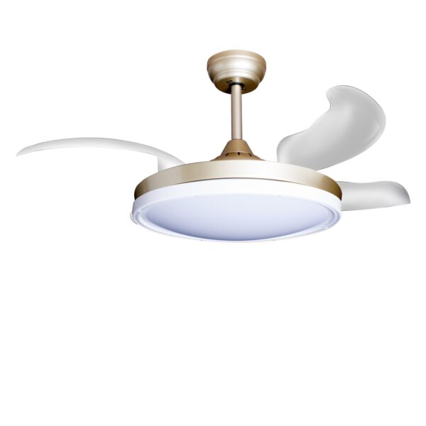 Deckenventilator mit Beleuchtung – goldfarbene Basis, modernes Design & LED-Licht