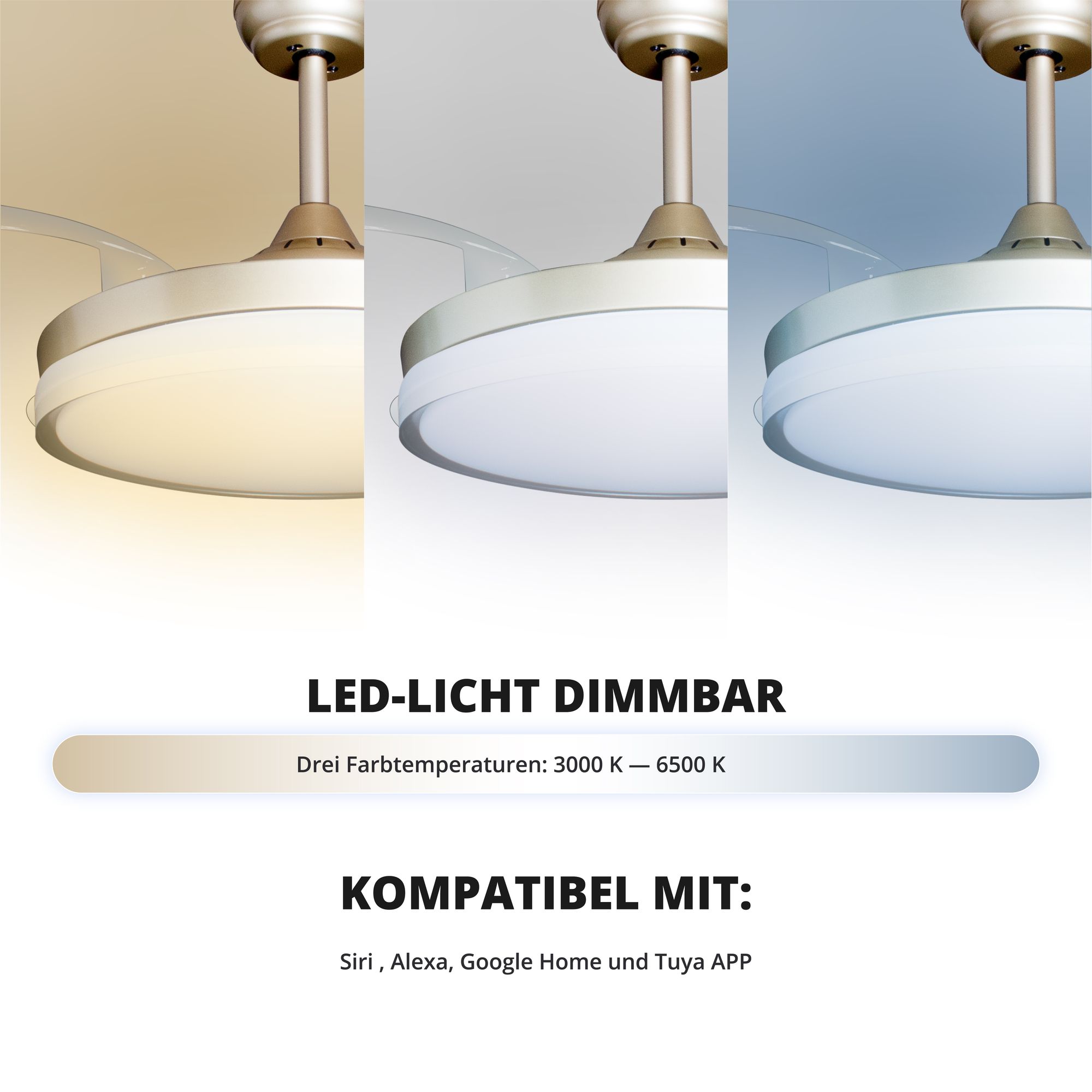 Deckenventilator mit Beleuchtung – goldfarbene Basis, modernes Design & LED-Licht – Bild 24