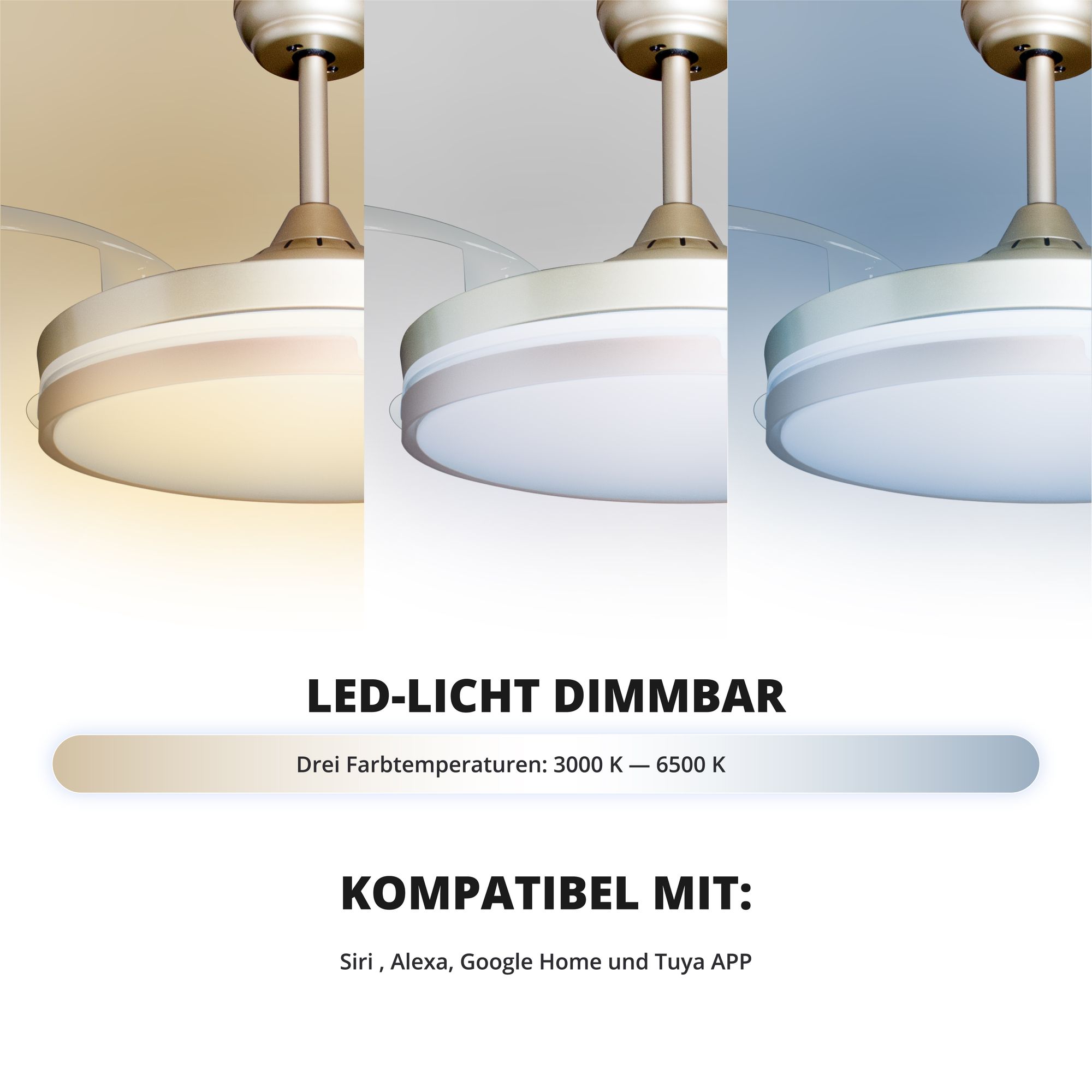 Deckenventilator mit Beleuchtung – goldfarbene Basis, modernes Design & LED-Licht – Bild 25