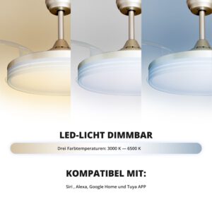 Deckenventilator mit Beleuchtung – goldfarbene Basis, modernes Design & LED-Licht – Bild 27