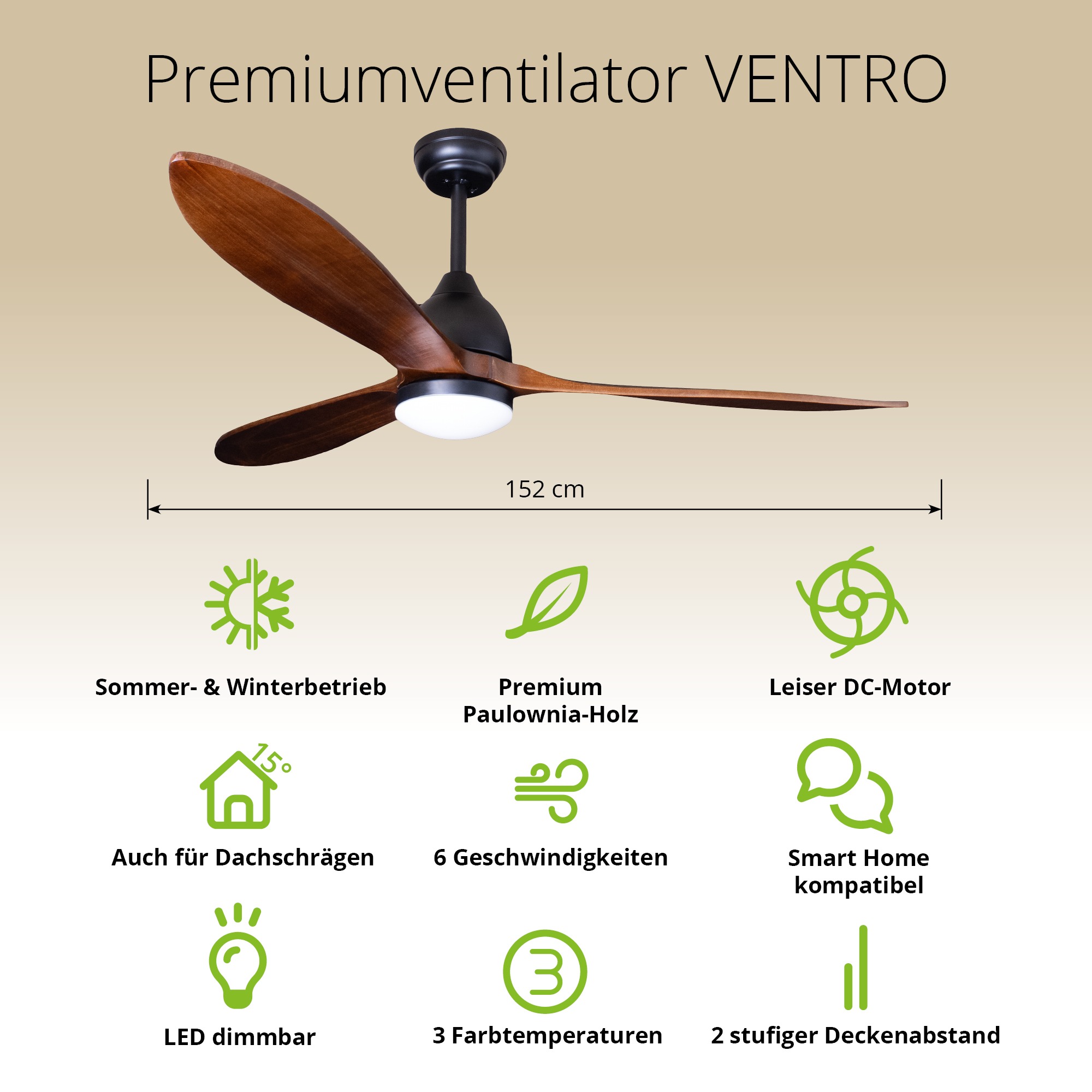 Deckenventilator mit Beleuchtung Modell Ventro