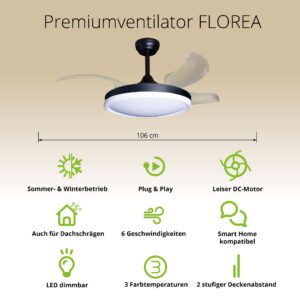 Deckenventilator mit Beleuchtung – schwarze Basis, modernes Design & LED-Licht – Bild 32