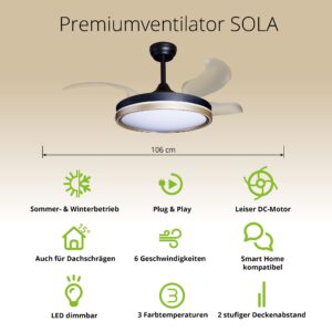 Deckenventilator mit Beleuchtung – schwarze Basis, modernes Design & LED-Licht – Bild 36