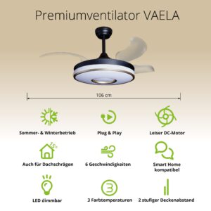 Deckenventilator mit Beleuchtung – schwarze Basis, modernes Design & LED-Licht – Bild 37