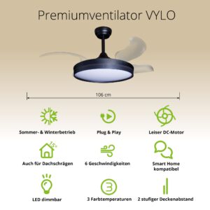 Deckenventilator mit Beleuchtung – schwarze Basis, modernes Design & LED-Licht – Bild 38