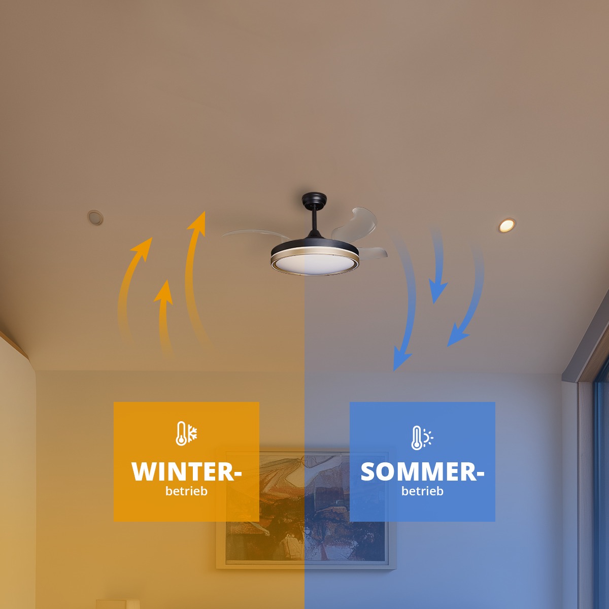 Deckenventilator mit Beleuchtung – schwarze Basis, modernes Design & LED-Licht – Bild 45