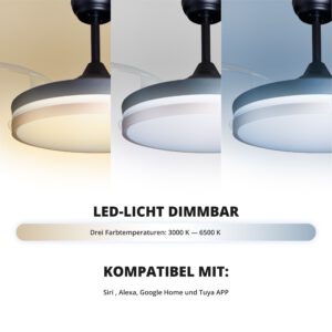 Deckenventilator mit Beleuchtung – schwarze Basis, modernes Design & LED-Licht – Bild 25