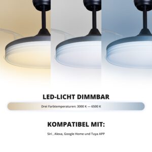 Deckenventilator mit Beleuchtung – schwarze Basis, modernes Design & LED-Licht – Bild 27