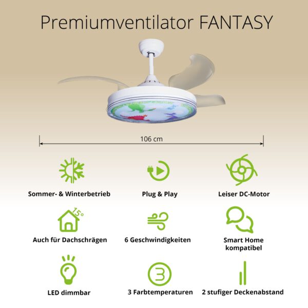 Deckenventilator mit Beleuchtung – weiße Basis, modernes Design & LED-Licht