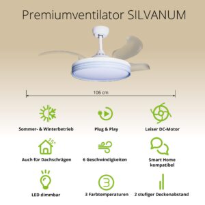 Deckenventilator mit Beleuchtung – weiße Basis, modernes Design & LED-Licht – Bild 35