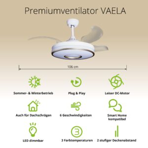 Deckenventilator mit Beleuchtung – weiße Basis, modernes Design & LED-Licht – Bild 37