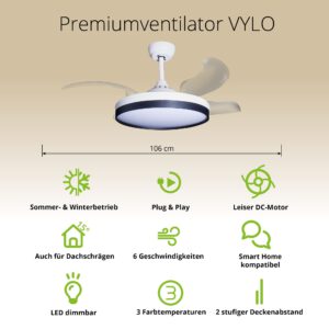 Deckenventilator mit Beleuchtung – weiße Basis, modernes Design & LED-Licht – Bild 38
