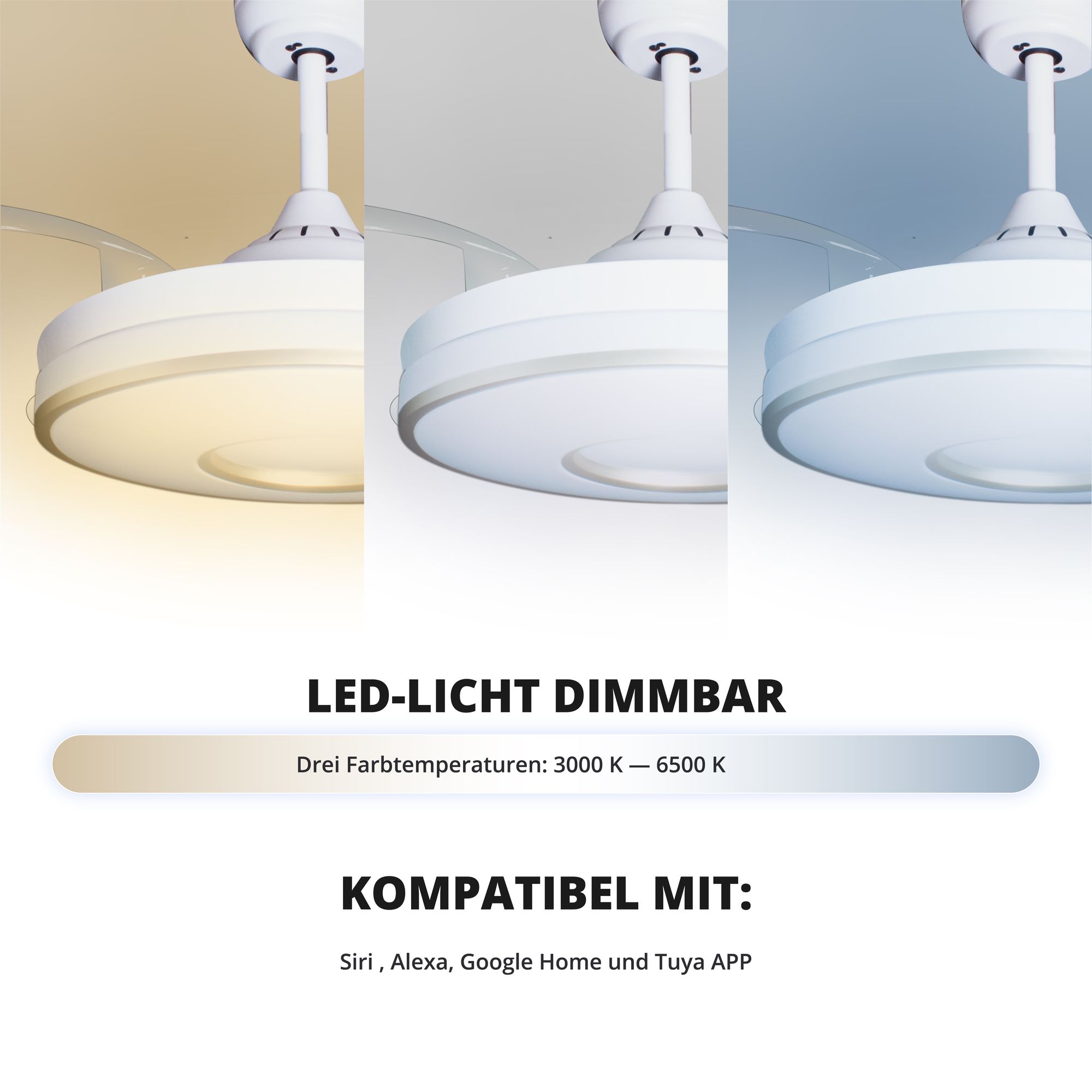 Deckenventilator mit Beleuchtung – weiße Basis, modernes Design & LED-Licht – Bild 21