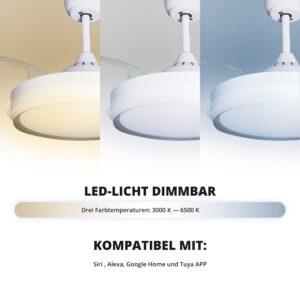 Deckenventilator mit Beleuchtung – weiße Basis, modernes Design & LED-Licht – Bild 22