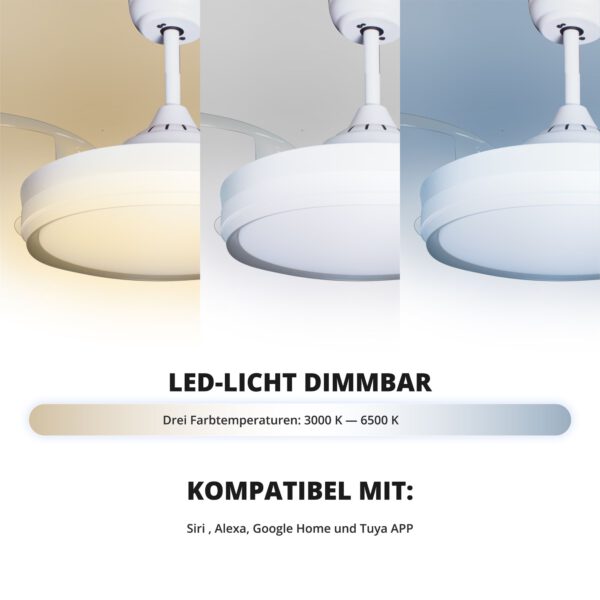 Deckenventilator mit Beleuchtung – weiße Basis, modernes Design & LED-Licht