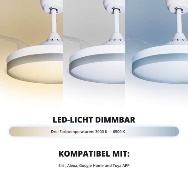 Deckenventilator mit Beleuchtung – weiße Basis, modernes Design & LED-Licht