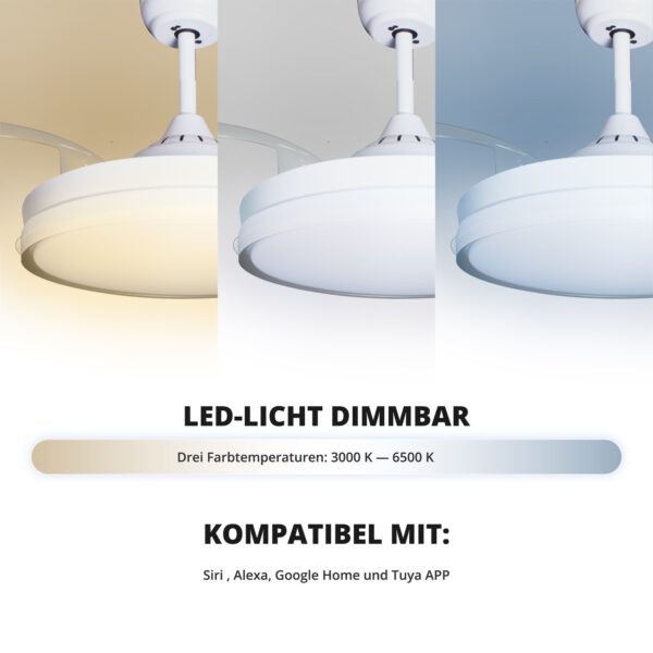 Deckenventilator mit Beleuchtung – weiße Basis, modernes Design & LED-Licht