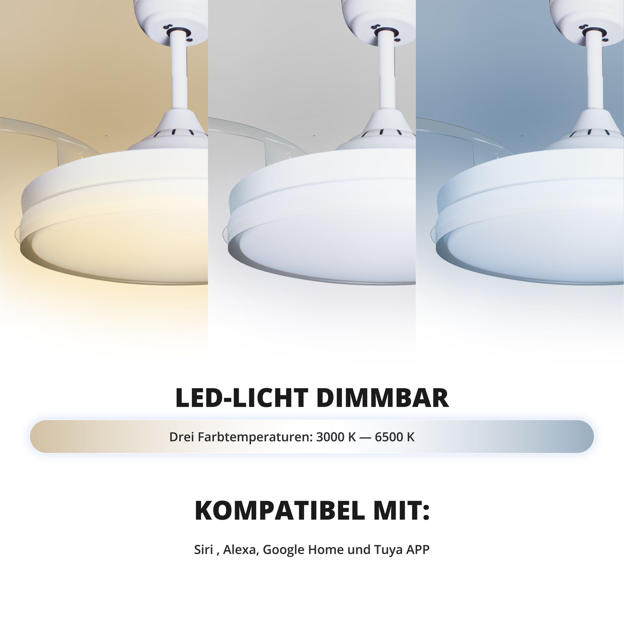 Deckenventilator mit Beleuchtung – weiße Basis, modernes Design & LED-Licht – Bild 24