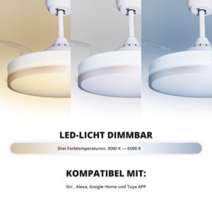 Deckenventilator mit Beleuchtung – weiße Basis, modernes Design & LED-Licht – Bild 25