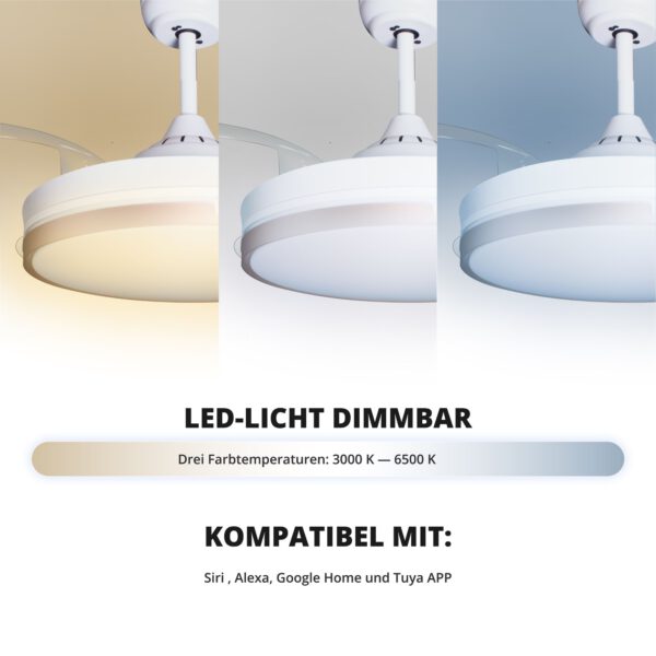 Deckenventilator mit Beleuchtung – weiße Basis, modernes Design & LED-Licht