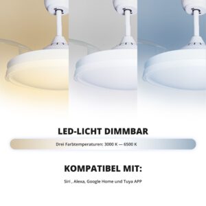 Deckenventilator mit Beleuchtung – weiße Basis, modernes Design & LED-Licht – Bild 26