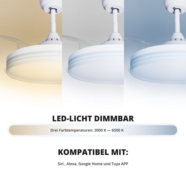 Deckenventilator mit Beleuchtung – weiße Basis, modernes Design & LED-Licht