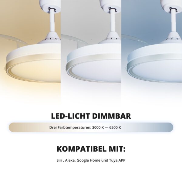 Deckenventilator mit Beleuchtung – weiße Basis, modernes Design & LED-Licht