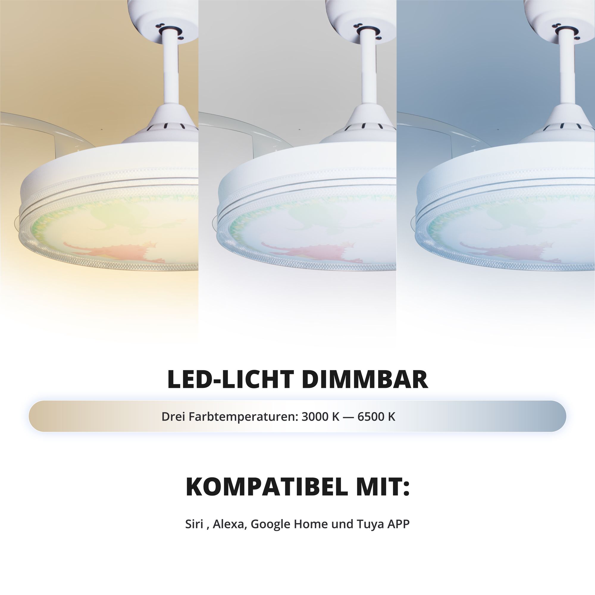 Deckenventilator mit Beleuchtung – weiße Basis, modernes Design & LED-Licht – Bild 29