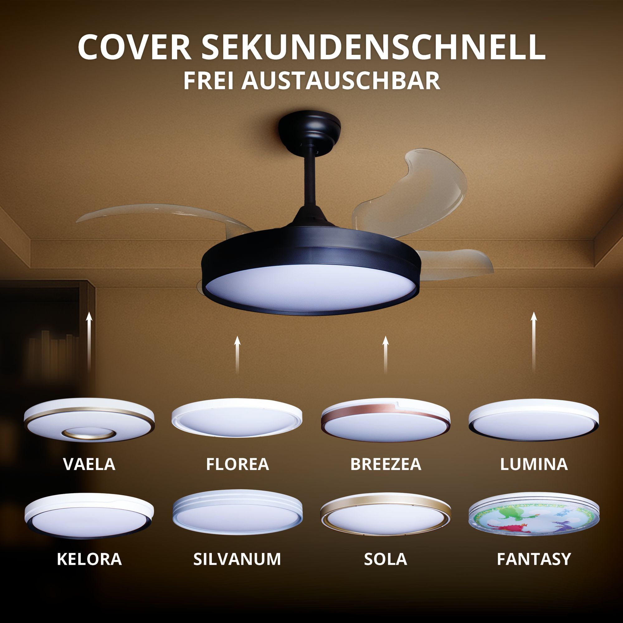 Deckenventilator mit Beleuchtung – schwarze Basis, modernes Design & LED-Licht – Bild 1