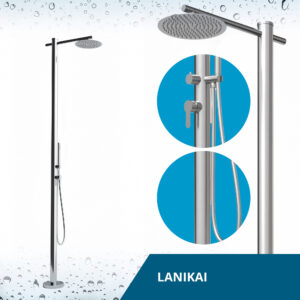 Designer Gartendusche aus V4A / 316 Edelstahl Modell "LANIKAI"