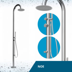 Designer Gartendusche aus V4A / 316 Edelstahl Modell "NOE"