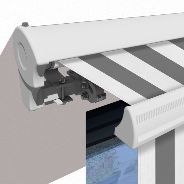 Markise elektrisch Standard Kassettenmarkise Gelenkarmmarkise Gestell Farbe Weiß (entspricht RAL 9010)