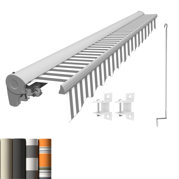 Markise Manuell Standard Kassettenmarkise Gelenkarmmarkise Gestell Farbe Weiß (entspricht RAL 9010)