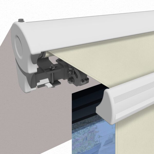 Markise Manuell Standard Kassettenmarkise Gelenkarmmarkise Gestell Farbe Weiß (entspricht RAL 9010)