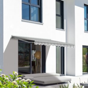 Markise Manuell Standard Kassettenmarkise Gelenkarmmarkise Gestell Farbe Weiß (entspricht RAL 9010)