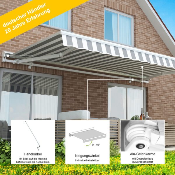 Markise Manuell Standard Kassettenmarkise Gelenkarmmarkise Gestell Farbe Weiß (entspricht RAL 9010)