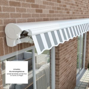 Markise Manuell Standard Kassettenmarkise Gelenkarmmarkise Gestell Farbe Weiß (entspricht RAL 9010)