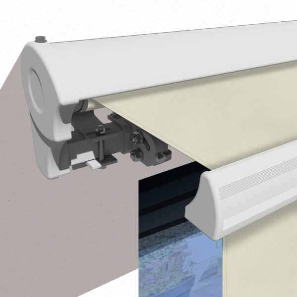 Markise elektrisch Standard Kassettenmarkise Gelenkarmmarkise Gestell Farbe Weiß (entspricht RAL 9010)