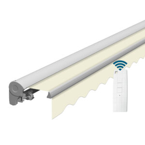 Markise elektrisch Standard Kassettenmarkise Gelenkarmmarkise Gestell Farbe Weiß (entspricht RAL 9010)