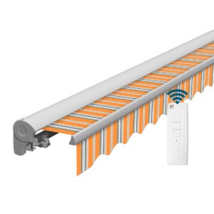 Markise elektrisch Standard Kassettenmarkise Gelenkarmmarkise Gestell Farbe Weiß (entspricht RAL 9010)
