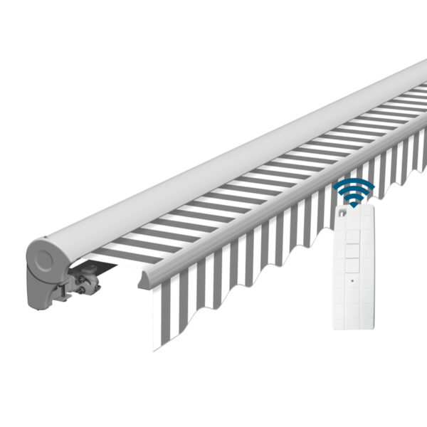 Markise elektrisch Standard Kassettenmarkise Gelenkarmmarkise Gestell Farbe Weiß (entspricht RAL 9010)