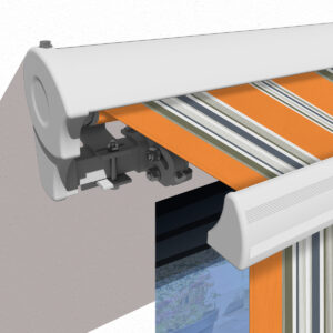 Markise Manuell Standard Kassettenmarkise Gelenkarmmarkise Gestell Farbe Weiß (entspricht RAL 9010)