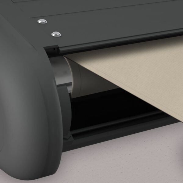 Markise elektrische Premium Kassettenmarkise Gelenkarm Vollkassettenmarkise basaltgraue Kassette (Ähnlich RAL 7012)